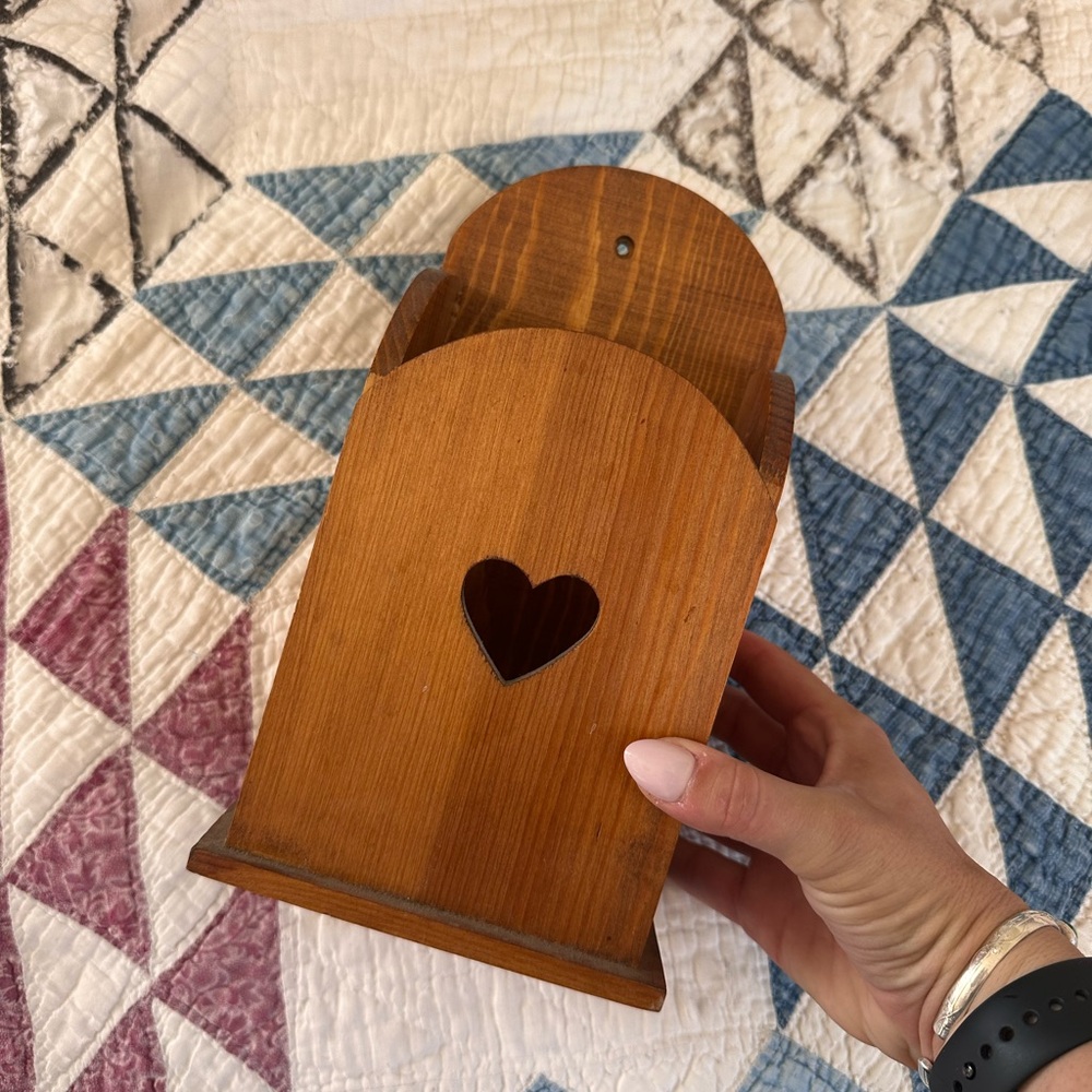 Vintage Pine Heart Wall Pocket & Mail Holder